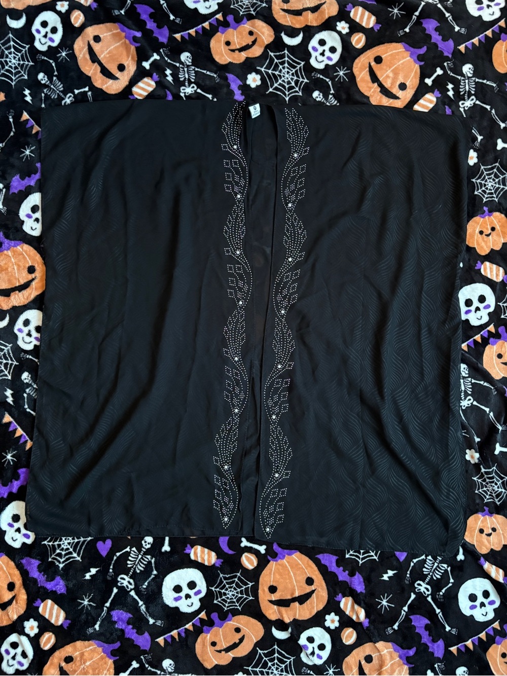 Black Embellished Open-Front Kimono